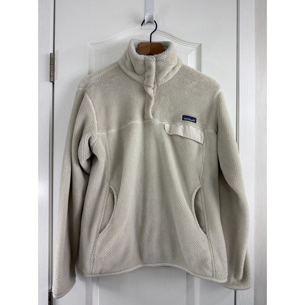 Patagonia Women's Re-Tool Snap-T Pullover Large Cream Polartec Fleece